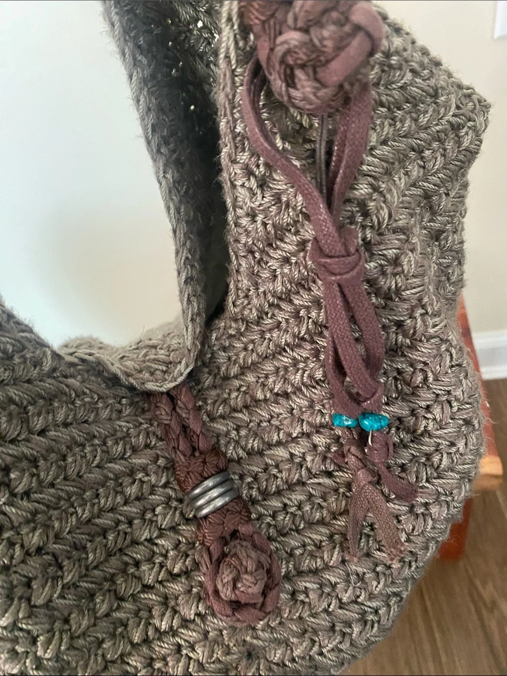 Vintage sak roots Y2K hippie boho crochet knit hobo bag Slouchy braided festival
